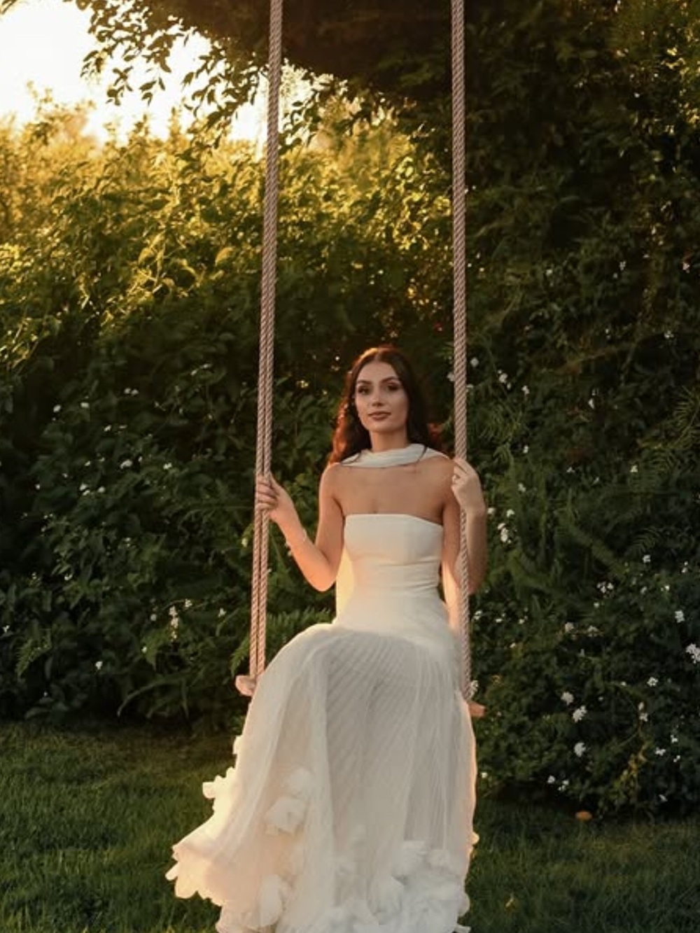 Strapless Ivory Bridal Gown with Scarf Neck Detail
